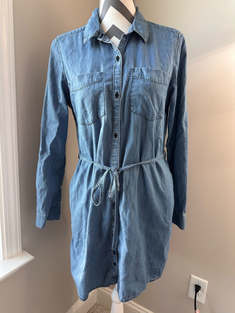 Calvin Klein Jeans Denim Mini Shirt Dress MidWash Belted Lightweight CBK Style M